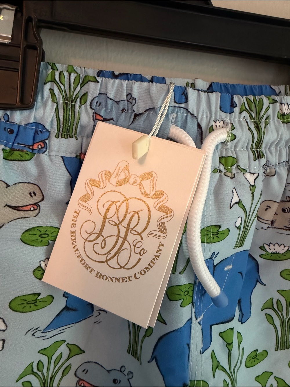 The Beaufort Bonnet Company Hippo Print Blue Swim Trunks - Picture 3 of 3